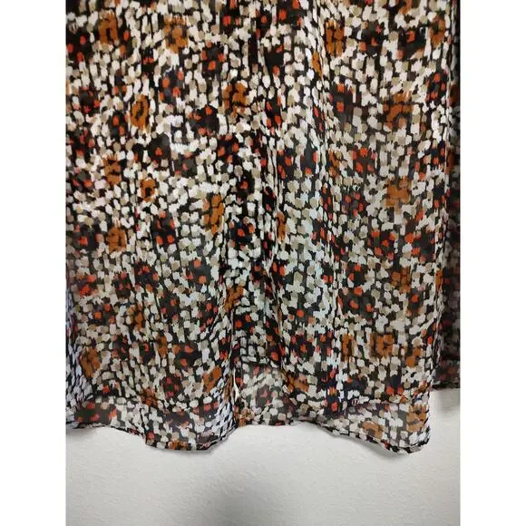 Lane Bryant Black Brown Red Abstract Sleeveless Sheer Button Front Top Size 24 - Picture 8 of 9